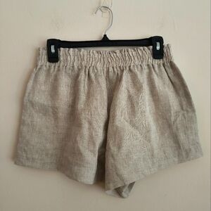 Reformation Womens Khaki Linen Elastic Waist Pull On Shorts Small